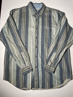 VTG Bugle Boy Striped Button-Down Shirt in Blue and Cream